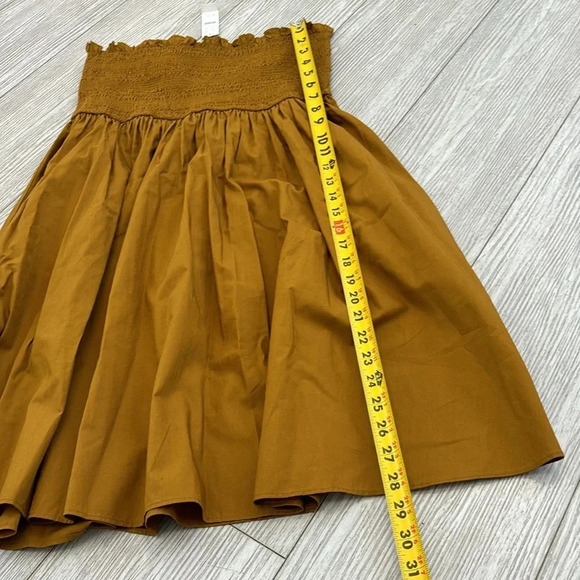 NWT J. Crew Smocked-waist cotton poplin midi skirt SZ large dark mustard color - Picture 10 of 12